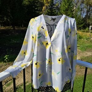Ann Taylor Light blue Floral Popover Blouse, size M, EUC